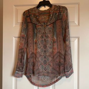 Aztec print button down